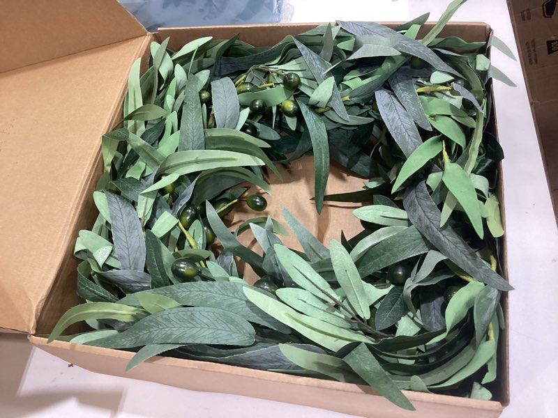 olive wreath for front door 26 inch, greenery all season wreath with olive leaf fruit, home decorati