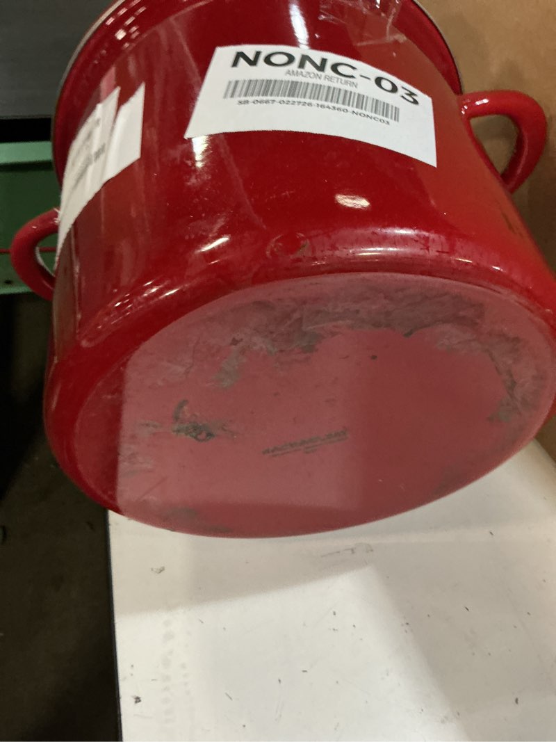 Condition photo showing As Is for rachael ray create delicious stock pot/stockpot with lid - 12 quart, red