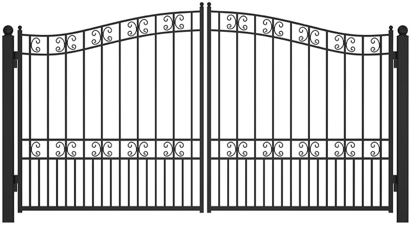 incomplete 1/2 Driveway Gate,Dual Swing Driveway Gates,Floral Pattern Design Metal Security Outdoor Gates for Yard (Black, 16 x 7 Feet)