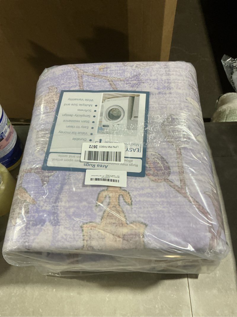 Condition photo showing Good Condition for area rugs 6'x9' washable non-slip, floral vintage distress print pattern medallion carpet for living room bedroom dining room, light purple brown purple 6' x 9' (rectangular)