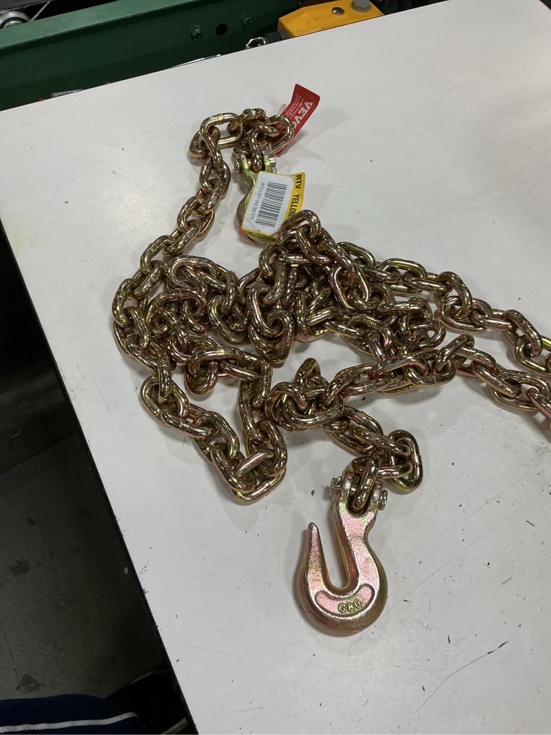 Condition photo showing As Is for vevor g80 transport binder chain, 3/8" x 10.3' tow chain with clevis grab hooks, 7100 lbs safe working