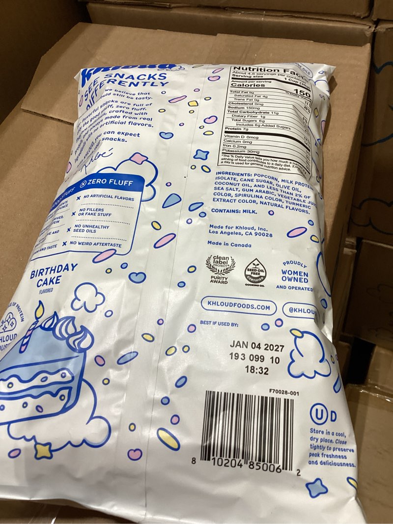 Condition photo showing Good Condition for khloud protein popcorn - sweet birthday cake - 7g protein snacks for adults & kids - flavored popcor