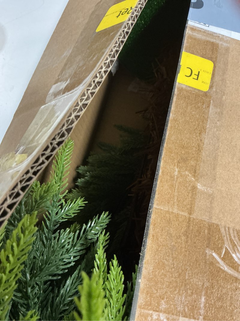 Condition photo showing As Is for 4.2 FT Real Touch Norfolk Pine Christmas Tree - Christmas Decorations - Artificial Shrubs Fake Potted Plants Faux Bushes for Christmas Decorations Outdoor Indoor Home Front Porch Decor