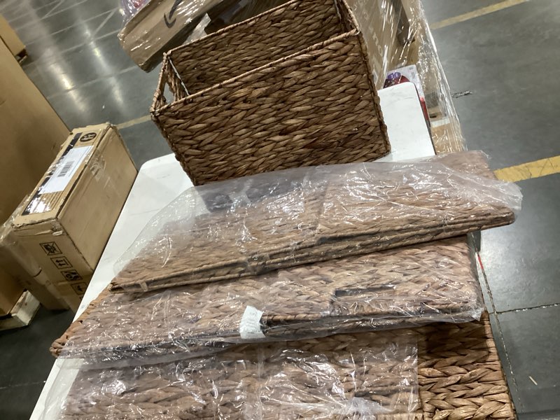 Condition photo showing Good Condition for casafield 10.5" x 10.5" water hyacinth storage baskets, espresso - set of 2 collapsible cube organizers, woven bins for bathroom, bedroom, laundry, pantry, shelves