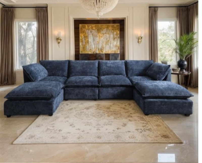 ((Incomplete box 5 of 7 )) U_Style Modern Large U-Shape Sectional Sofa, 2 Large Chaise with Removable Ottomans, Convertible L-Shape Sectional Sofa with Stylish Piping Design,for Living Room,Spacious Space Upholstery Color: Gray