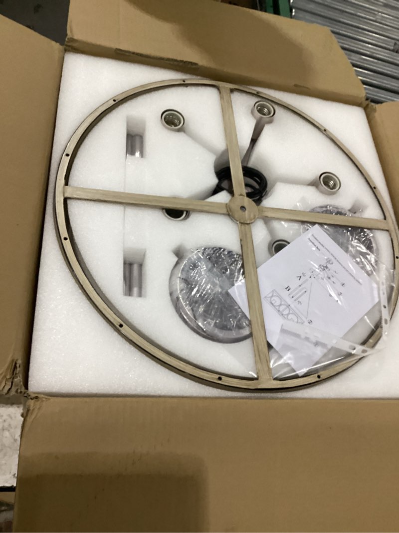 Condition photo showing New/Like New for xingqi rustic chandelier brushed nickel, drum chandeliers for dining room modern light fixture over table farmhouse metal wood grain pendant 5 lights nickel drum chandelier-5 light