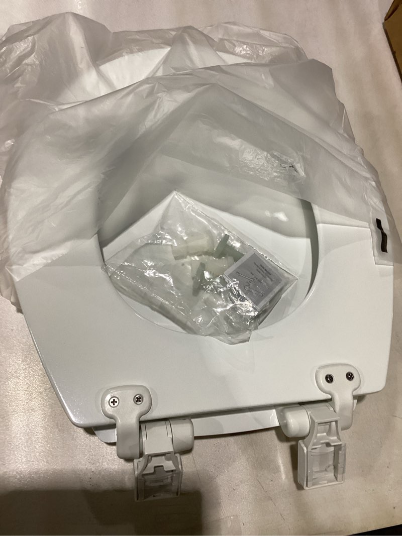 Condition photo showing New/Like New for Mayfair Cassel Slow Close Toilet Seat, Easy Clean, Non Slip Premium Wood Seat, Easy Install, Made in USA, Round, White Round 1 - Toilet Seat