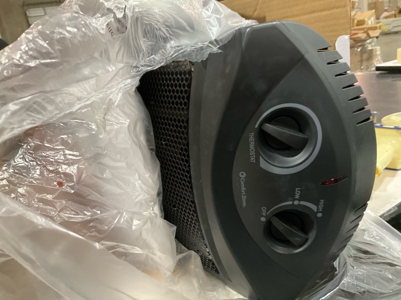Condition photo showing As Is for comfort zone infrared tower heater  1500w  thermostat  2 settings