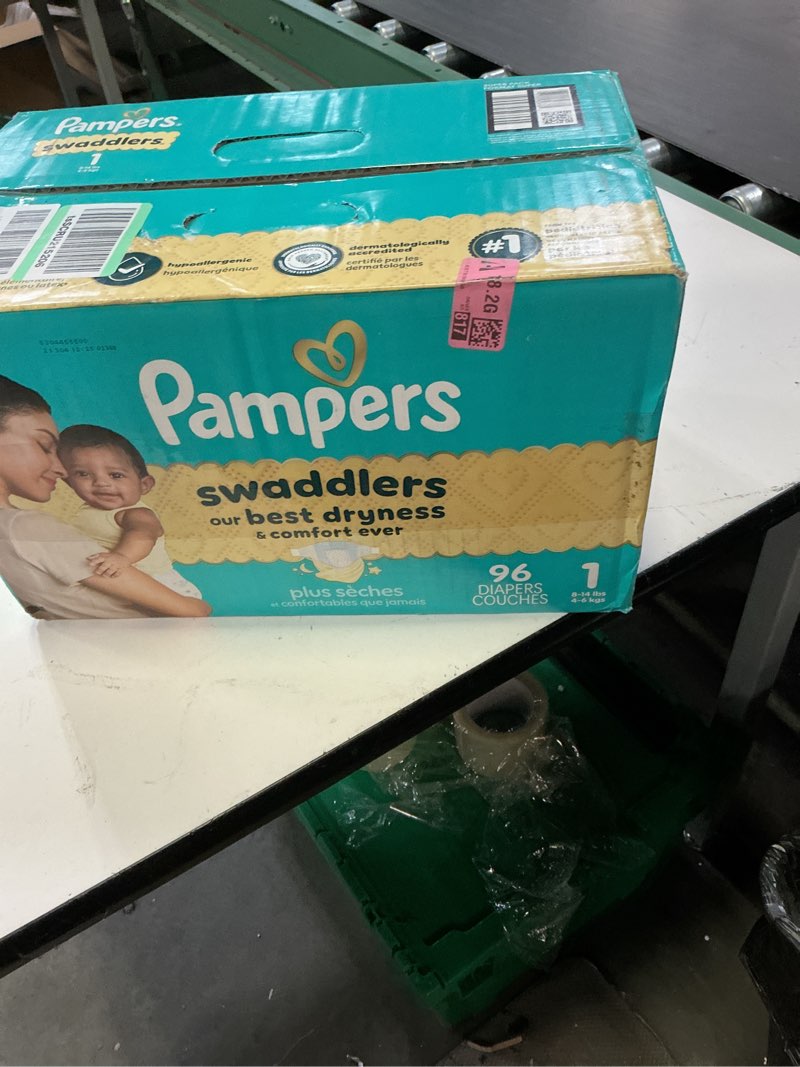 Condition photo showing New/Like New for pampers swaddlers diapers, size 1 (8-14 lbs), 96 count, absorbent, keeps baby dry and comfortable, skin safe disposable baby diaper (packaging may vary) size 1 96