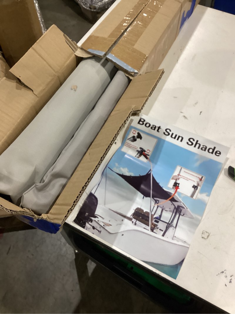 Condition photo showing As Is for gray**boat sun shade kit boat canopy, t-top boat cover with stainless steel telescopic rod foldable, high-tech polyester fiber, anti-ultraviolet dark blue size2:a=59\" b=59\" c=47\"