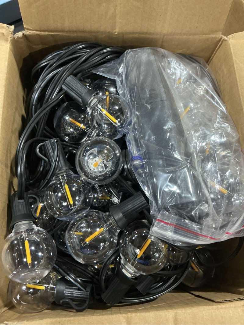 Condition photo showing Good Condition for addlon 100ft outdoor string lights g40 with remote, 54 led shatterproof bulbs, dimmable patio globe lights waterproof, hanging outside lighting for backyard, garden, deck, balcony, porch, café, decor 100ft(50 sockets)