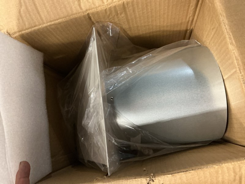Condition photo showing Good Condition for 8 inch hooded wall vent with screen and damper,outdoor wall exhaust vent cover cap for kitchen range hood dryer duct ventilation &exterior air exhaust applications,galvanized steel,white 8 inch white