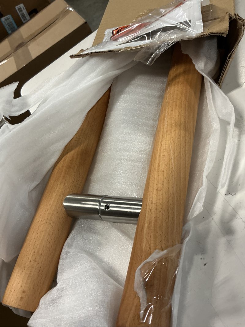Condition photo showing Good Condition for Glass Door Handle 304 Solid Connector,Wood Handle for Sauna Room,Double Sided Push Pull Handle Beech Wood Door Pull, H Shape Door Handle Bar, (Length 24inches, Wood Color(Straight Connector))… Length 24inches Wood color(Straight connector)