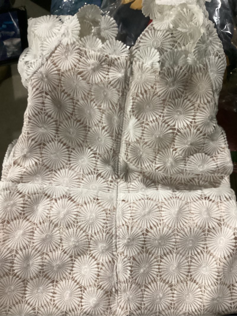 Condition photo showing Good Condition for cololura elegant sexy floral lace short sleeve off shoulder evening gown party formal bodycon midi dress white medium white