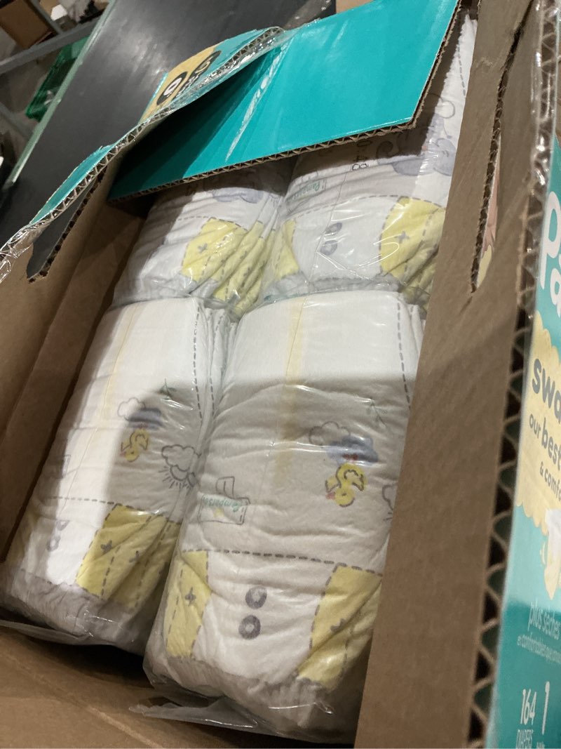 Condition photo showing Good Condition for pampers swaddlers sensitive disposable diapers - size 1 - 164ct: 8-14 lbs, with aloe, paraben-free, wetness indicator