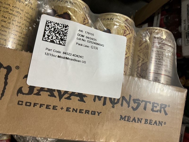 Condition photo showing Good Condition for (Best by 04-24-25)(12 Cans) Java Monster Mean Bean  Coffee + Energy Drink  15 fl oz