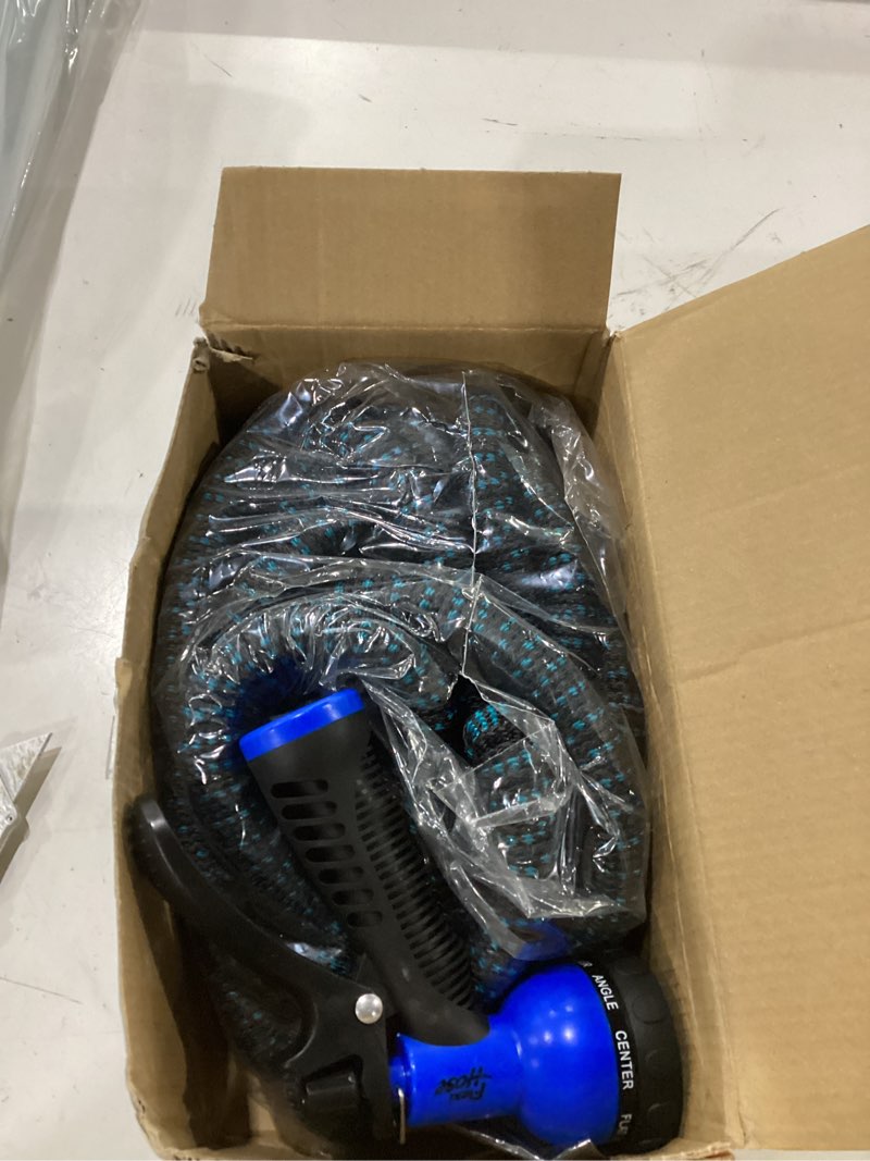 Condition photo showing Good Condition for flexi hose expandable garden hose with 8 function nozzle, 50ft - lightweight retractable garden hose, water hose - no-kink flexibility, 3/4 inch solid brass fittings and double latex core