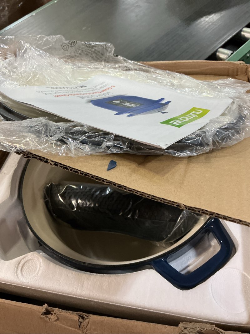 Condition photo showing Good Condition for (blue color)nutrichef 6 quart electric dutch oven | 1500w 5-in-1 enamel coated cast iron pot with stainless steel lid | precise temperature control | includes 2 silicone pot holders & heat resistant pad | black