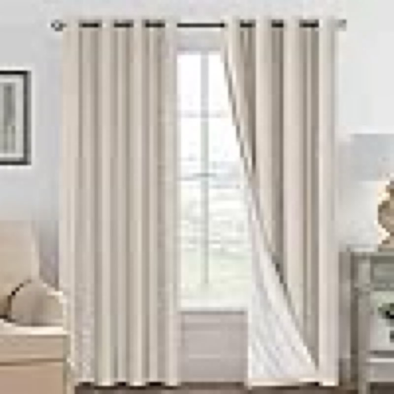 h.versailtex linen 100% blackout curtains for bedroom full light blocking curtains, textured window curtain for living room 84 inch grommet, energy efficient curtains white liner(2 panels, natural)
