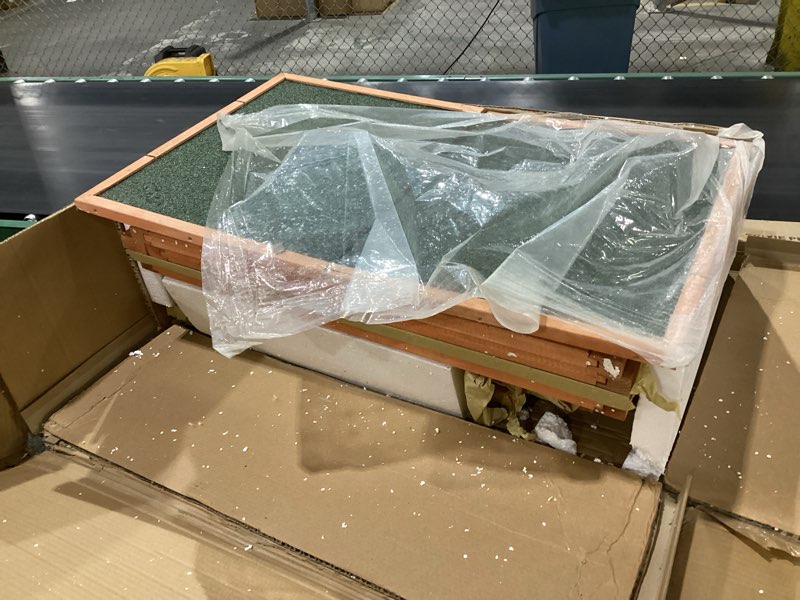 Condition photo showing New/Like New for trixie natura outdoor rabbit hutch with run - small elevated rabbit cage with non-slip ramp - small animal house with large playpen, hinged roof & pull-out tray - in natural extra-small rabbit hutch