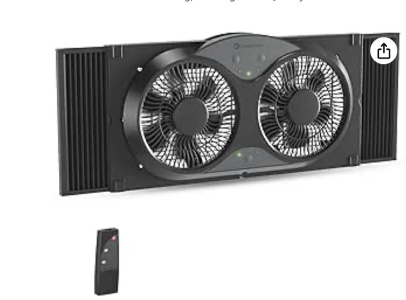 comfort zone 9-inch reversible twin window fan with remote control – 3-speed dual blade fan with exhaust, cooling & circulate modes, expandable width 23.5" to 37", removable bug screen & tabletop feet black 3-speed w/remote