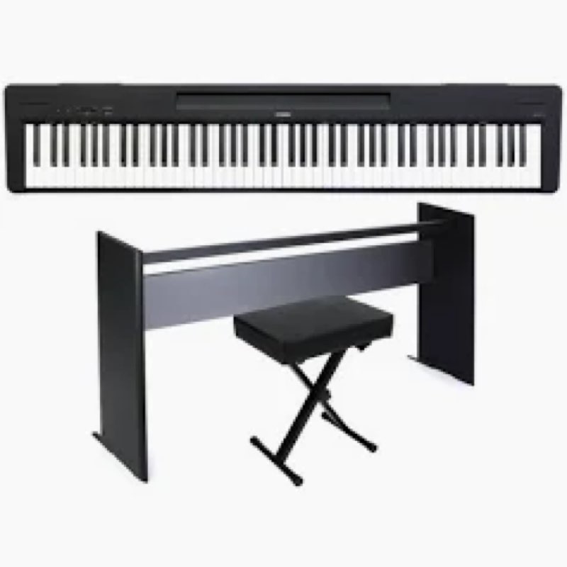 Yamaha P-143 Digital Piano Bundle, Includes 88-Key Weighted Musical Keyboard, Stand, Bench, Music Re