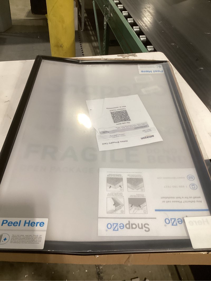 Condition photo showing As Is for snapezo poster frame 23x34 inches, black 1.2 inch aluminum profile, front-loading snap frame, wall mounting, premium series