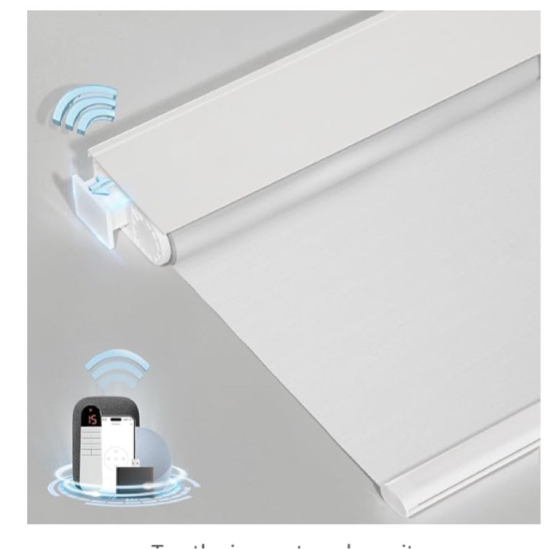 smart motorized blinds with remote control, automatic cordless roller blinds without drilling, blackout electric window blinds, white, 48 x 72 inches