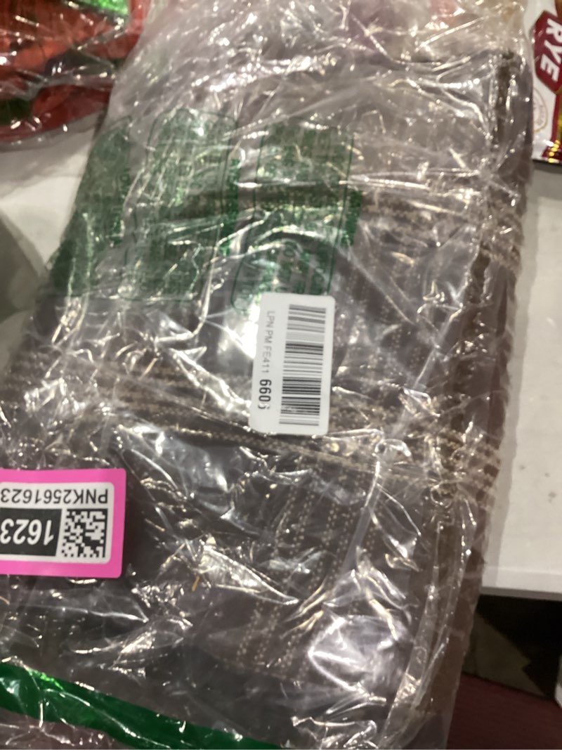 Condition photo showing As Is for Creative Co-Op Recycled Cotton Blend Throw Blanket with Fringe, Brown Plaid Brown One Size