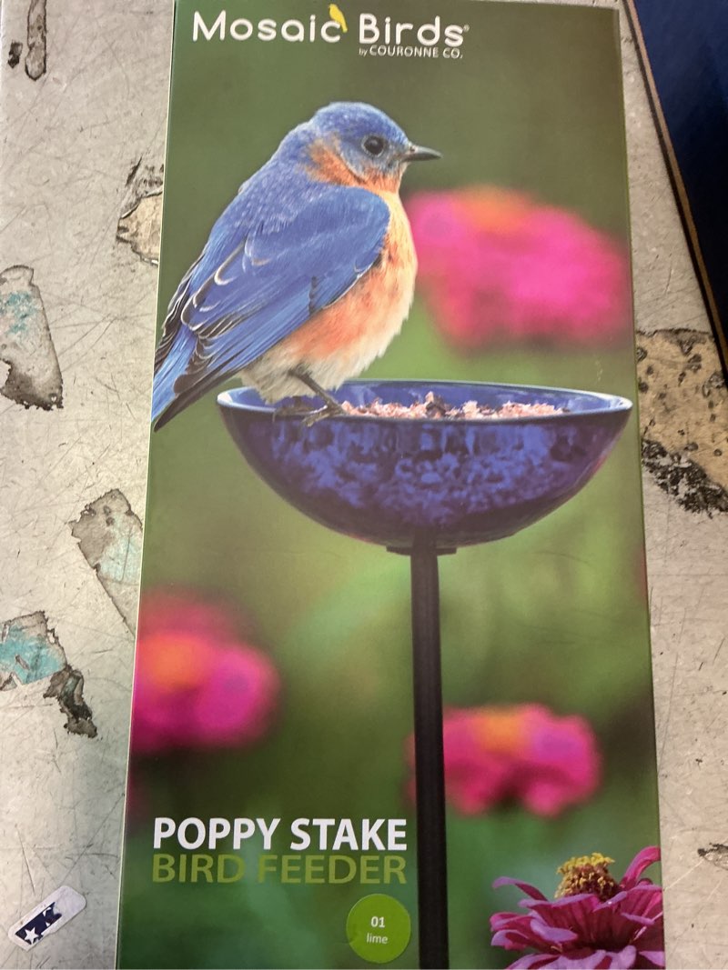 Condition photo showing New/Like New for Poppy Stake Bird Feeder | Bird Bath & Hummingbird Glass Feeder for Garden Decor, A Unique Outdoor Gift for Her and Bird Lovers