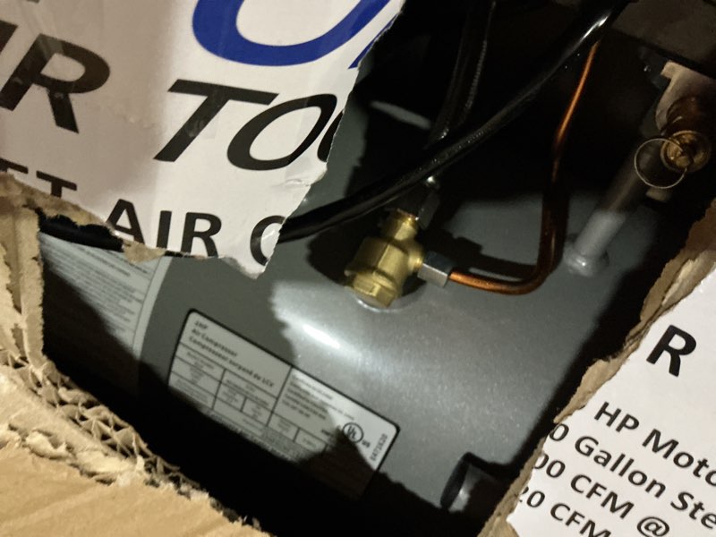 Condition photo showing As Is for california air tools 8010 1.0 hp ultra quiet and oil-free air compressor, 8 gallon steel tank, lightweight with wheels, 60 dba noise level 8 gallon steel, wheels