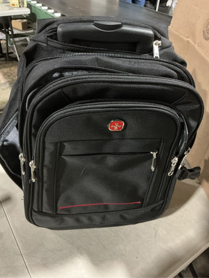 Condition photo showing As Is for rolling backpack with 4 extra wheels - water-resistant, airline approved underseat travel luggage, ideal 18*14*8 personal item suitcase, wheeled backpack, roller backpack,rolling laptop bag