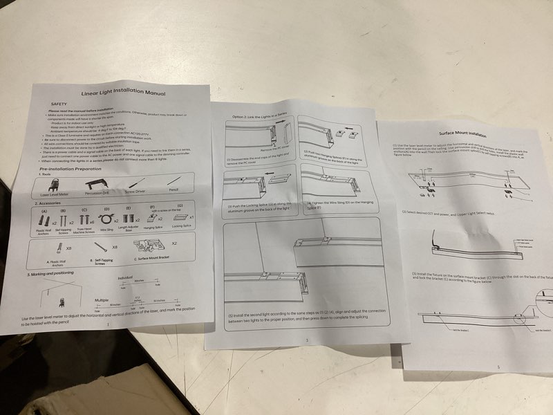 Condition photo showing As Is for (SIMILAR TO PHOTO) LEONLITE 4FT Linkable LED Linear Light, 40W Down and 15W Up Light, 4600LM 3/4/5000K CCT Selectable, Dimmable Up Down Commercial Linear Lighting for Office, ETL, Aluminum, Matte Black, Pack of 2
