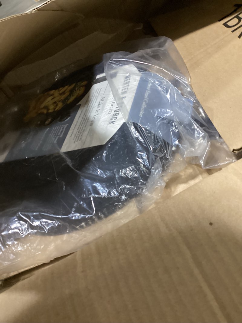 Condition photo showing New/Like New for Merten & Storck Pre-Seasoned Carbon Steel 12" Frying Pan Skillet, Fast Heating, Naturally Nonstick, Induction & Oven Safe, High-Heat & Open Flame Compatible, Perfect for Searing Grilling & Camping