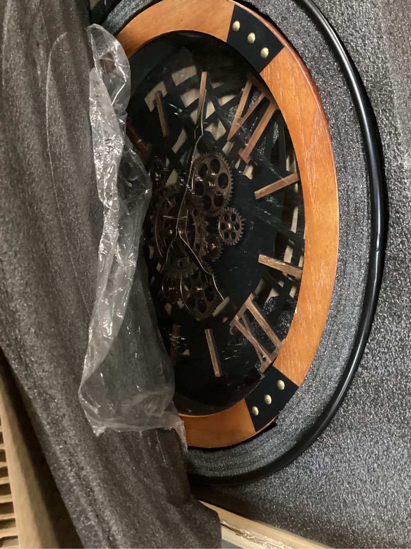 Condition photo showing Good Condition for driini 24 inch large rustic farmhouse gear clock with moving gears – vintage oversized wall clock with iron frame – giant industrial steampunk wall clock for living room décor (walnut) 24 inch walnut