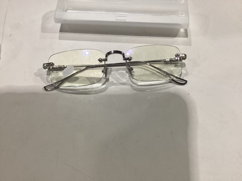 Condition photo showing New/Like New for teraise frameless metal reading glasses for men/women blue light blocking -rimless fashion comfortable computer eyeglasses silver 2.5 x