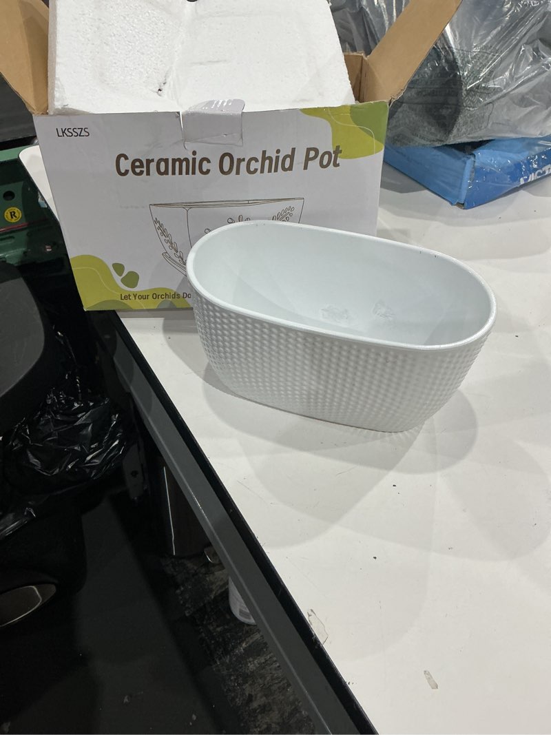 Condition photo showing Good Condition for ceramic orchid pot, 10 inch orchid pots with holes, premium thickened handmade glazed pot for orchidaceae plants, indoor outdoor decorative flower pots for easy repotting retro white