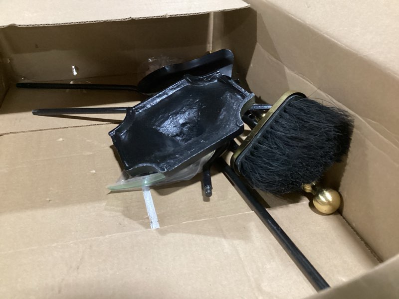 Condition photo showing Good Condition for amagabeli garden & home fireplace tools set 5 pieces log gold handle wrought iron fire set with stand holder fireset fire pit indoor outdoor tongs shovel brush poker wood stove hearth accessories
