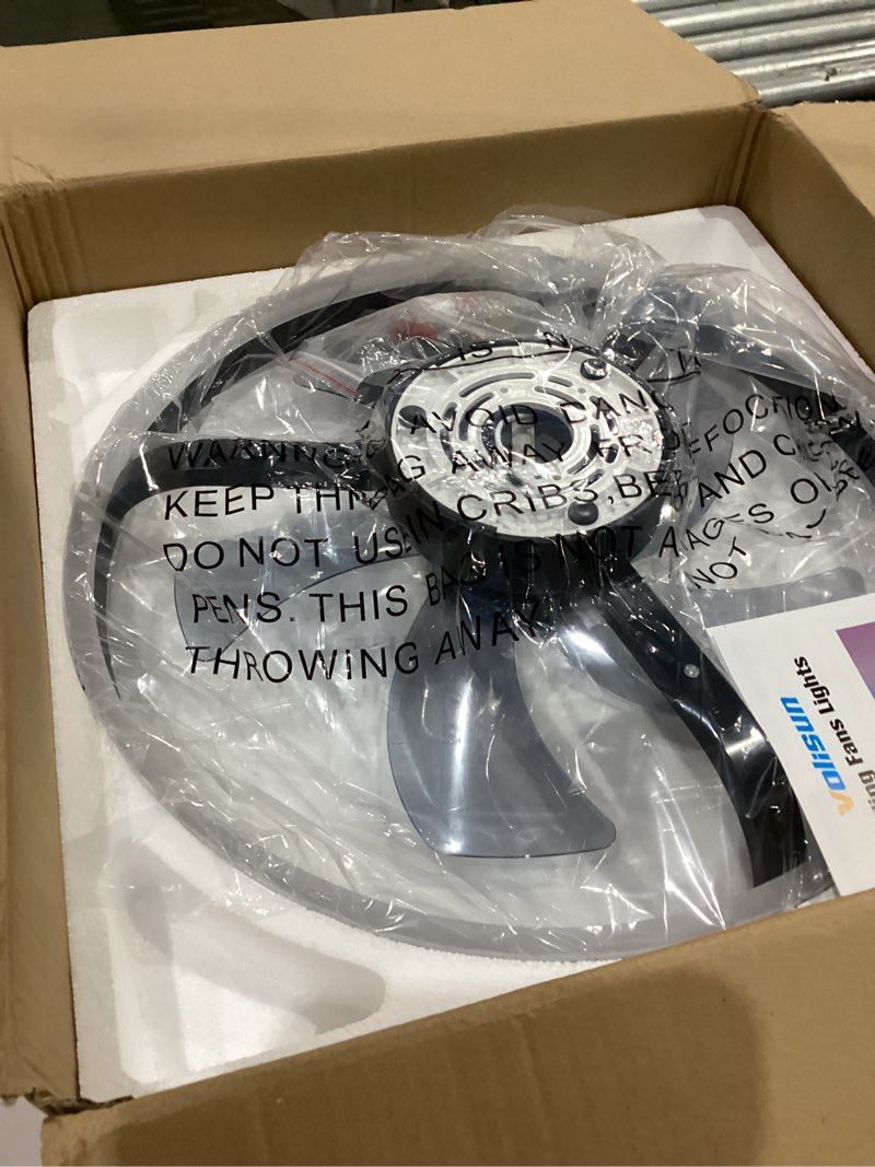 Condition photo showing Good Condition for volisun rgb ceiling fans with lights and remote, 20in low profile ceiling fans with lights flush mount, 3000k-6500k dimmable fandelier led fan light, black bladeless ceiling fans for bedroom black 20 inch