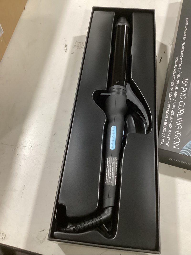 Condition photo showing New/Like New for Bio Ionic Long Barrel Curling Iron with Moisture Heat Technology & NanoIonic MX Versatile Curling Wand - Multiple Barrel Sizes for Tight, Classic, Loose & Soft Curls 1.5 Inch (Soft Curls) Black