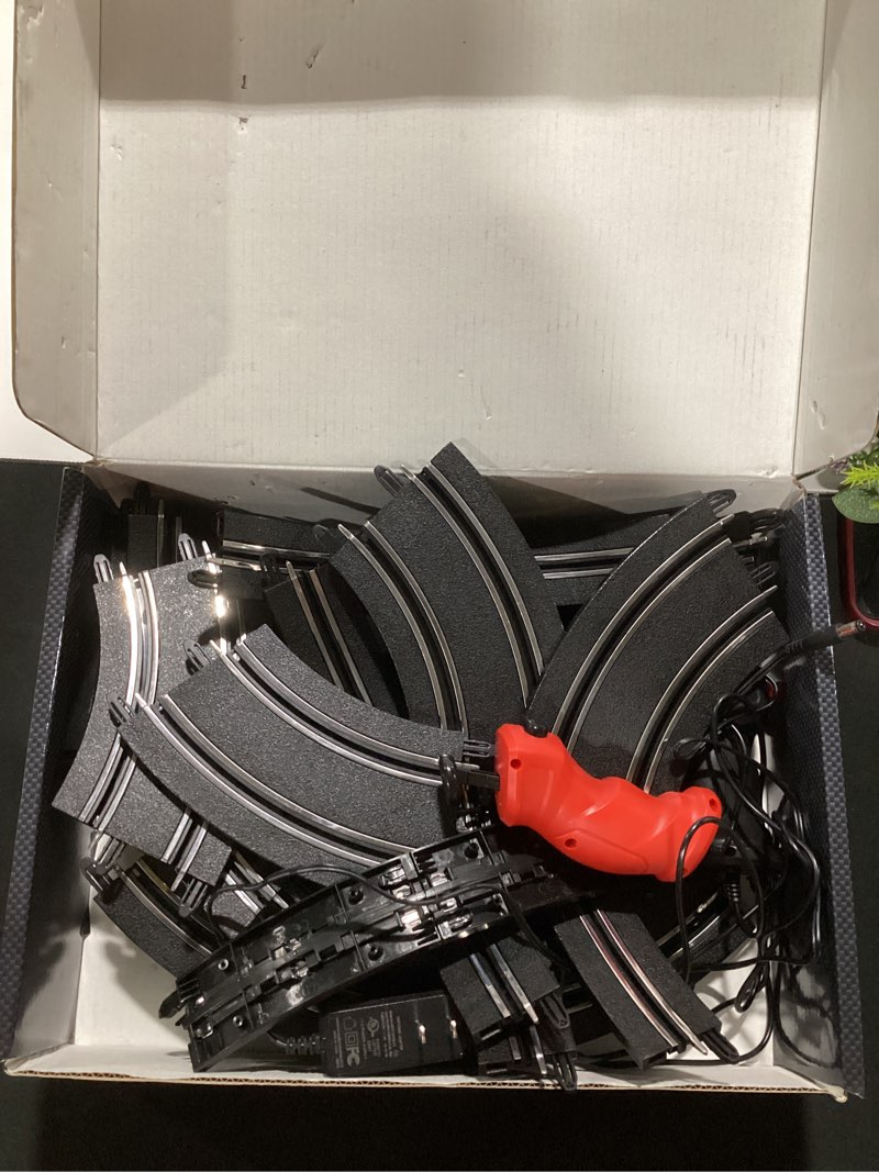 Condition photo showing As Is for (no cars included) agm masetch slot car racing track set with 4 unique slot cars, battery powered or electric car track, gift toys for boys girls 8+ years old mr-02