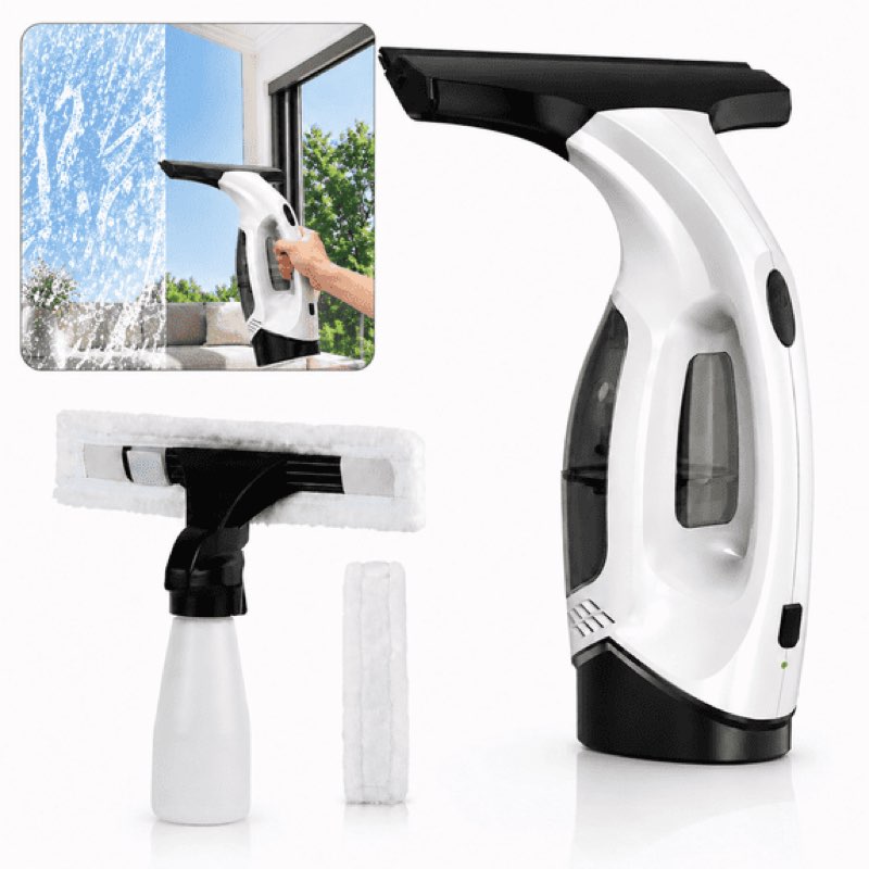 window vacuum squeegee cordless, 2000pa electric window cleaner tool with 2200mah & 150ml water collection tank, window cleaning kit shower squeegee for glass doors, windows, mirrors, car (white)