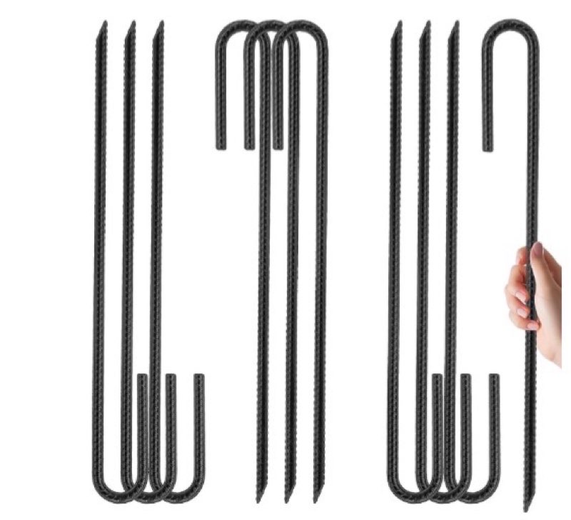 Heavy-Duty Galvanized Steel Spiral Ground Stakes, Set of 10, Black (12)