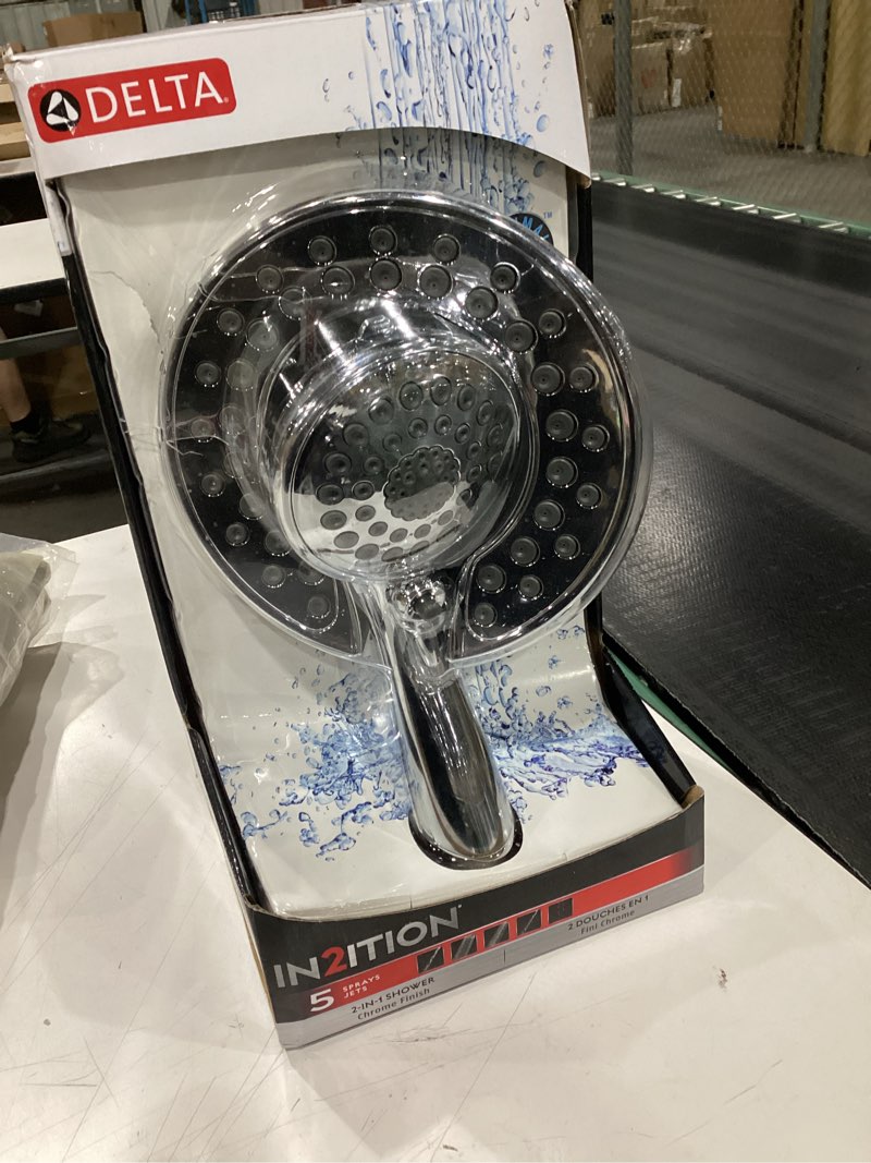 Condition photo showing New/Like New for Delta Faucet 5-Spray Touch-Clean In2ition 2-in-1 Dual Hand Held Shower Head with Hose, Chrome 58569-PK