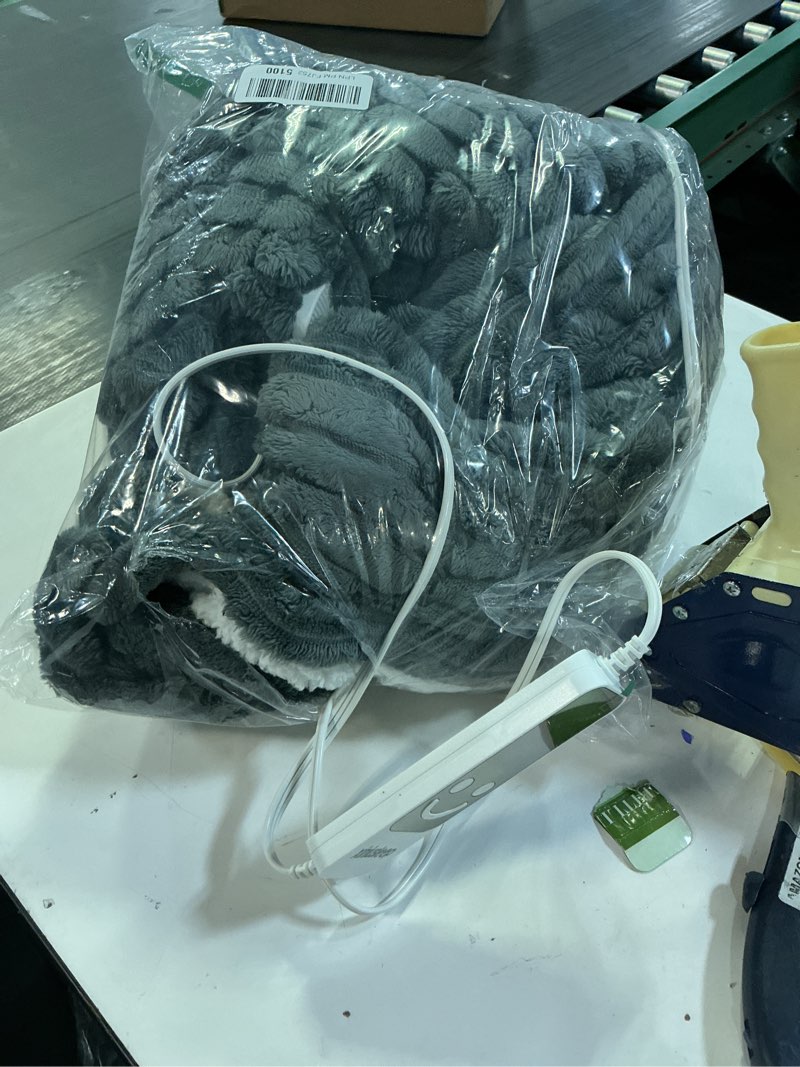 Condition photo showing As Is for Heated Blanket Electric Blanket 62"x84", Soft Flannel Sherpa Electric Throw with 5 Heating Level & 12 Times Setting, Heated Throw with Overheating Protection, Machine Washable (Grey) Grey 62" x 84"