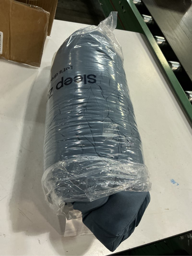 Condition photo showing Good Condition for sleep zone comforter duvet insert, queen size quilted reversible comforters, soft all season duvet, down alternative breathable bedding with 8 tabs, 2 sides flint blue 88 x 88 inches u-shape quilting flint blue queen comforter only