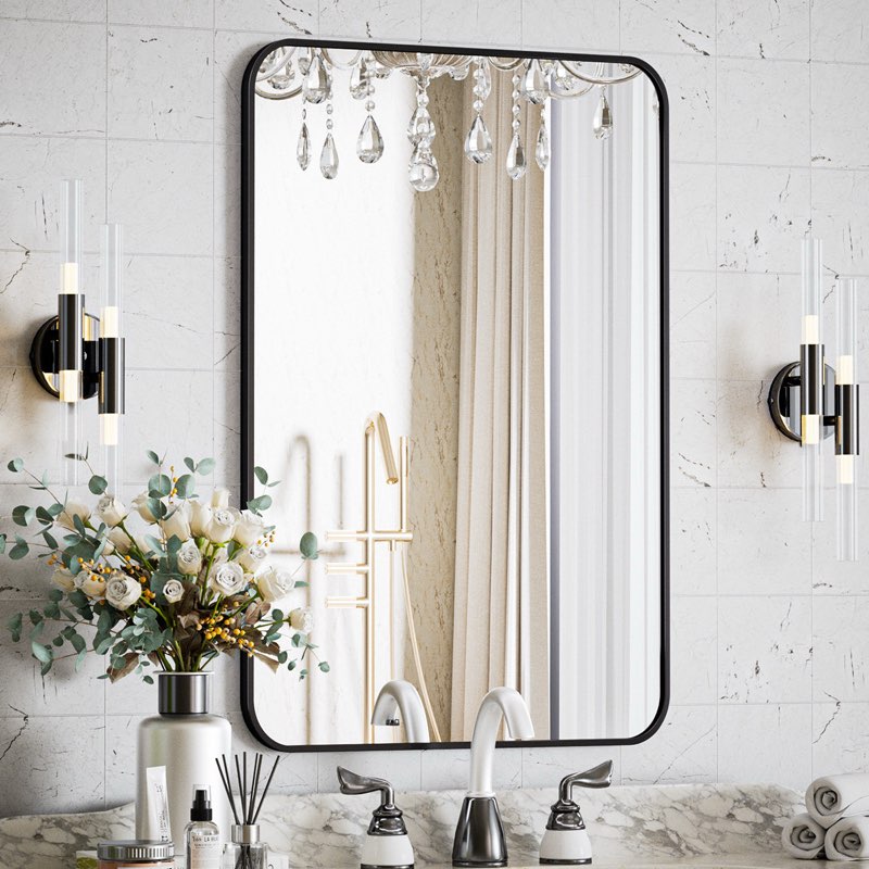 Jyun Safely Rounded Retangle Metal Bathroom Mirror