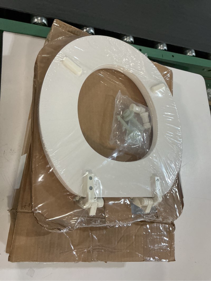 Condition photo showing New/Like New for Mayfair Padded Toilet Seat, Cushioned Soft Vinyl over Wood Core Seat, Secure Hinges, Easy Clean, Made in USA, Round, Biscuit Round Biscuit/Linen Toilet Seat