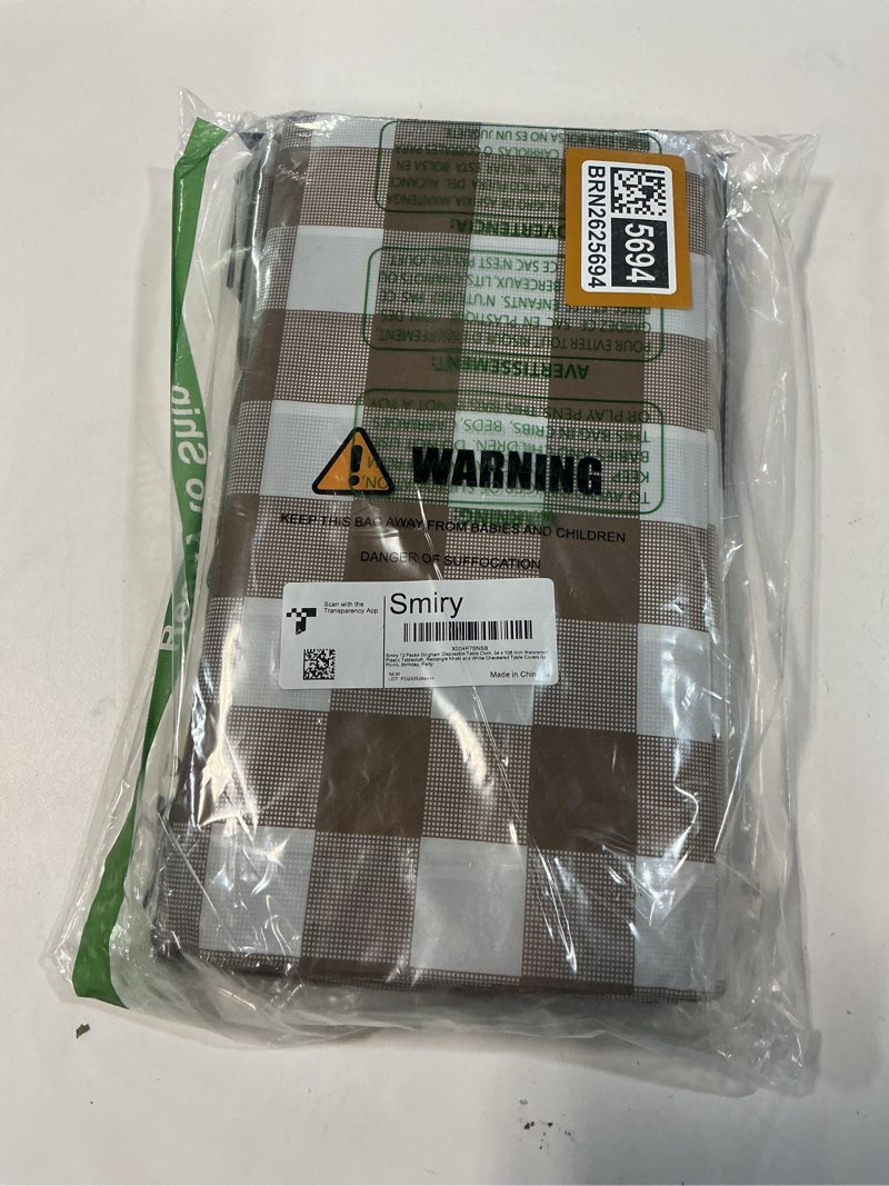 Condition photo showing New/Like New for Smiry 10 Pack Khaki Gingham Disposable Tablecloths - 54" x 108" Heavy Duty Plastic Table Cloth, Waterproof Buffalo Plaid Table Covers for Picnic, Banquets, Outdoor Parties 54" x 108" - 10 Pack Khaki and White