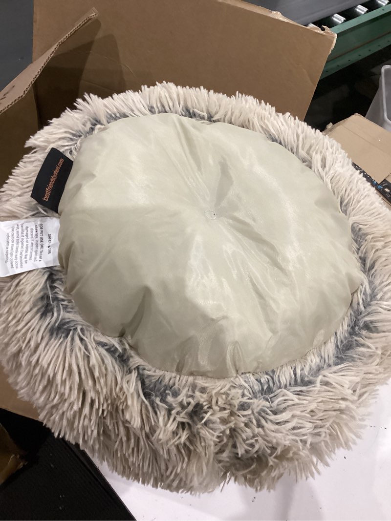 Condition photo showing Good Condition for best friends by sheri the original calming donut dog bed for extra-small dogs up to 10 lbs, shag faux fur, taupe, 18" x 18" taupe shag x-small